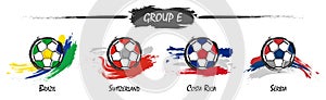 Set of football or soccer national team group E . Watercolor paint art design . Vector for international world championship tourna