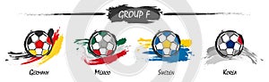 Set of football or soccer national team group F . Watercolor paint art design . Vector for international world championship tourna