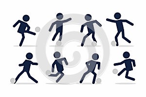 Set of football or soccer player, Footballer actions poses stick figure.