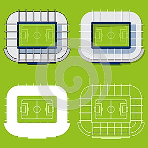 Set of football stadiums in flat design. Football stadiums top view. Vector Illustration.