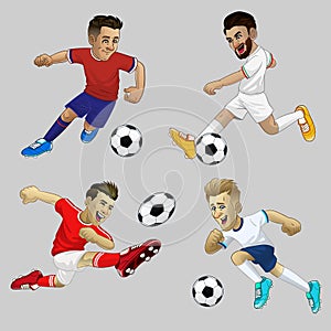 Set Footballer in various Pose in Cartoon Style