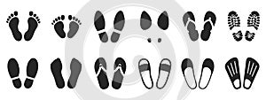 Set footprints and shoeprints icons - vector photo