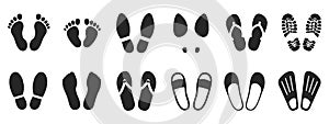 Set footprints and shoeprints icons - vector
