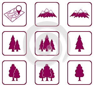 Set of forest and mountains icons