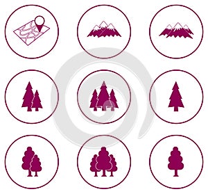 Set of forest and mountains icons