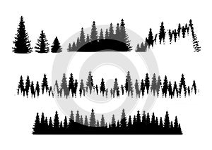 Set of forest silhouetts. Tree collection, Forest silhouette, isolated on white, vector illustration. photo