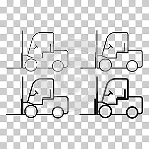 Set of Forklift transport icon, industry vehicle machine symbol, fork truck warehouse vector illustration