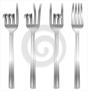 Set of forks bent in the form of gestures