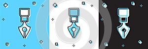 Set Fountain pen nib icon isolated on blue and white, black background. Pen tool sign. Vector