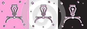 Set Fountain pen nib icon isolated on pink and white, black background. Pen tool sign. Vector