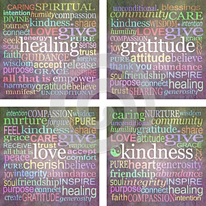 Set of four 100mm square print ready word cloud healing coasters