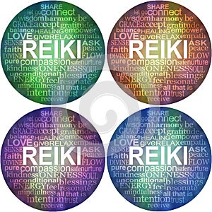 Set of four 30cm circular print ready word cloud reiki healing coasters