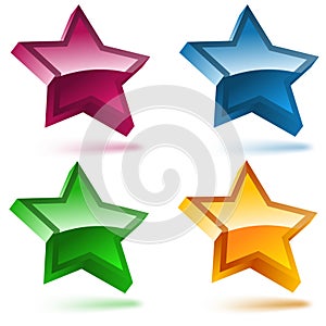 Set of four 3D shiny stars.