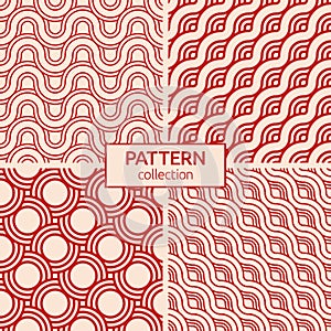 Set of four abstract japanese seamless patterns. Seamless braided linear patterns, wavy lines