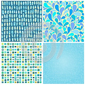 Set four abstract seamless backgrounds of blue color