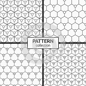 Set of four abstract seamless hexagons patterns