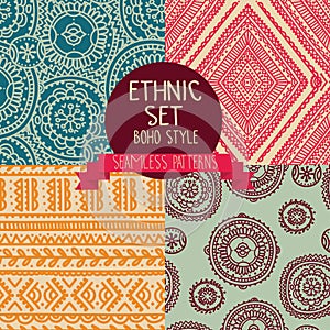 Set of four abstract seamless patterns, doodle ornaments