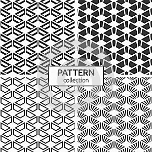 Set of four abstract seamless patterns. Repeating geometric tiles