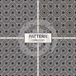 Set of four abstract seamless patterns. Seamless braided linear patterns, wavy lines