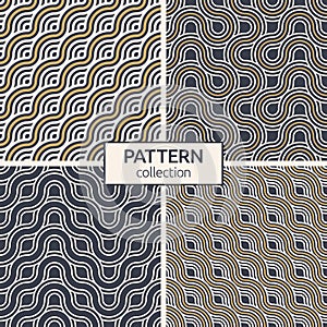 Set of four abstract seamless patterns. Seamless braided linear patterns, wavy lines