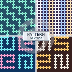 Set of four abstract small circles seamless patterns. Groups of circles