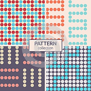 Set of four abstract small circles seamless patterns. Groups of circles