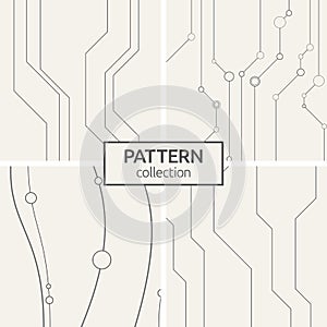 Set of four abstract vector seamless pattern with lines.