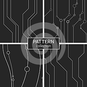 Set of four abstract vector seamless pattern with lines.