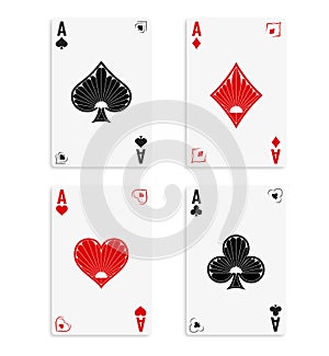 Set of four aces of a deck of cards for playing poker and casino on a white background in vintage style. spades, diamonds, clubs