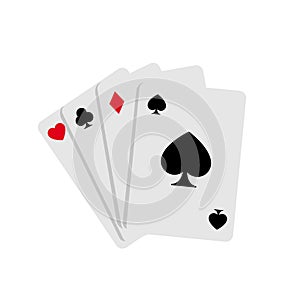 Set of four aces playing cards isolated on white background.