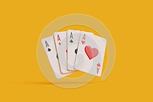 Set of Four Aces Playing Cards on Orange