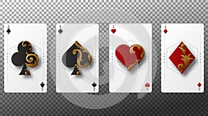 Set of four aces playing cards suits. playing cards isolated on transparent background. Vector illustration