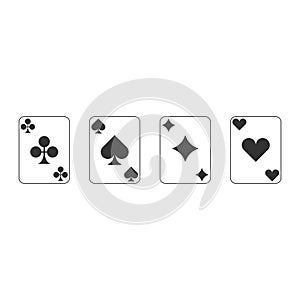 Set of four aces playing cards suits. Winning poker hand. JPG include isolated path. eps10