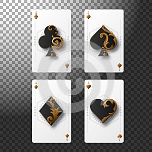 Set of four aces playing cards suits. Winning poker hand. Vector illustration