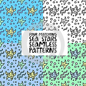 Set of four aquatic sea stars seamless pattern. Vector design for scrapbooking, textile, wallpaper, other surface.