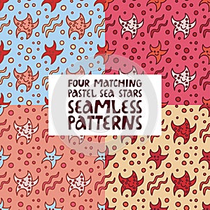 Set of four aquatic sea stars seamless pattern. Vector design for scrapbooking, textile, wallpaper, other surface.