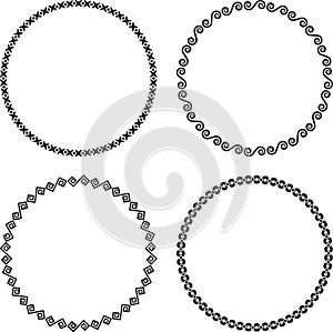 Set of four ascetic round frames on a black background