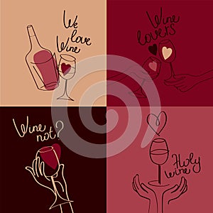 Set of four banners for wine bar and wine lovers