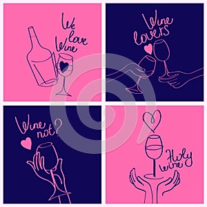 Set of four banners for wine bar and wine lovers