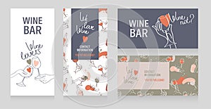 Set of four banners for wine bar and wine lovers