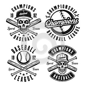 Set of four baseball vector black vintage emblems