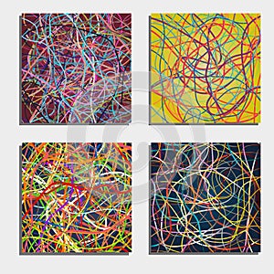 Set of four beautiful abstract backgrounds with moving colorful lines.