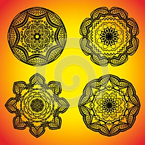 Set with four beautiful Mandalas. Vector ornaments, round decorative elements for your design