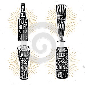 Set of four beer themed typographical badges with quotes