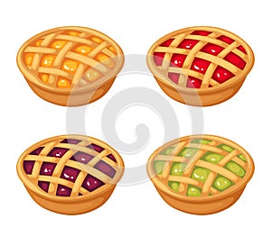 Set of four berry crumble pies. Vector illustration.