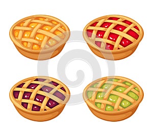 Set of four berry crumble pies. Vector illustration. photo
