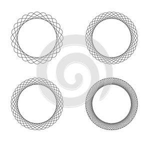 Set of four black line spirograph abstract elements with