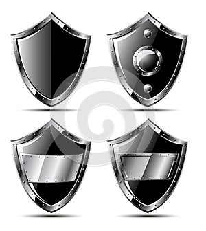 Set of four black steel shields
