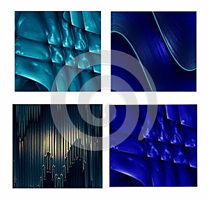 Set of four blue backgrounds 3D rendering