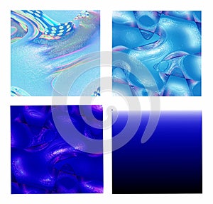 Set of four blue backgrounds 3D rendering